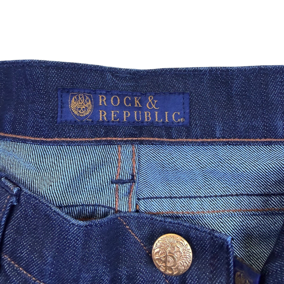 Rock & Republic Women's Dark Blue Denim Jeans Flare Style Logo Pockets Sz 28