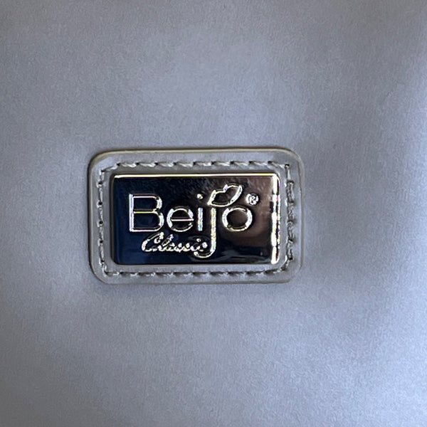 Beijo Classic Women’s Patent Gray With Black Straps & Silver Logo Tote Bag Sz L