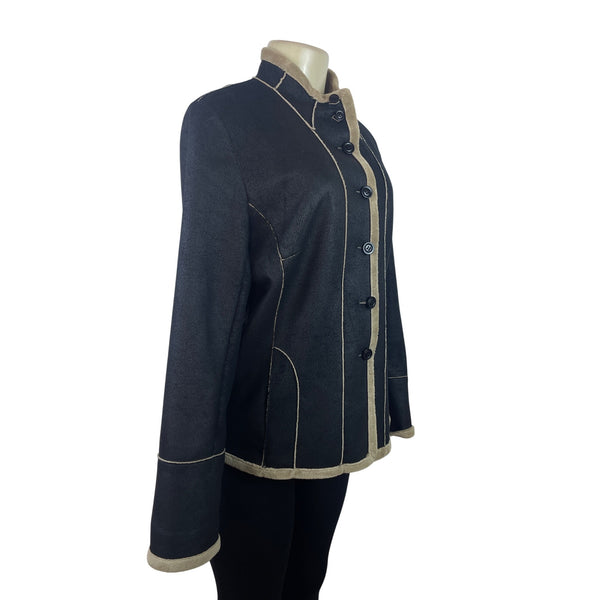 Kristen Blake Womens Black & Tan Button-Up Jacket Size M