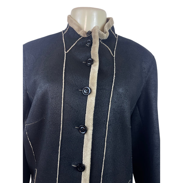 Kristen Blake Womens Black & Tan Button-Up Jacket Size M