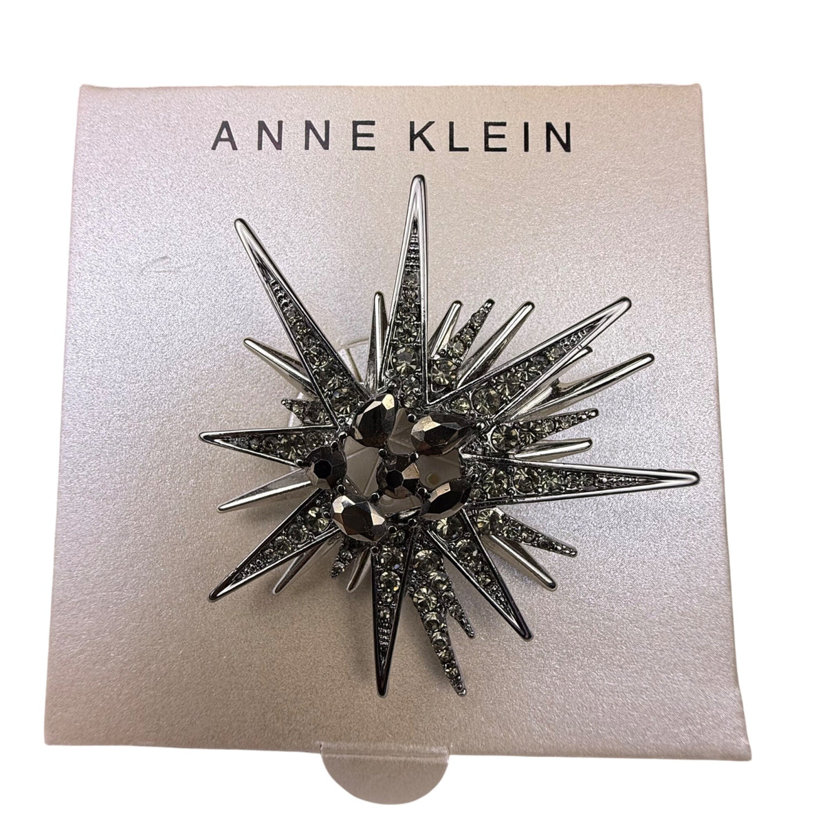 Anne Klein Womens Silver-Tone Starburst Rhinestone Brooch Pin Sparkling Design