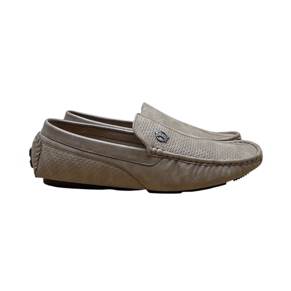 Bruno Marc Mens Beige Faux Leather Silver Accent Slip-On Flat Loafers Sz 9 - New