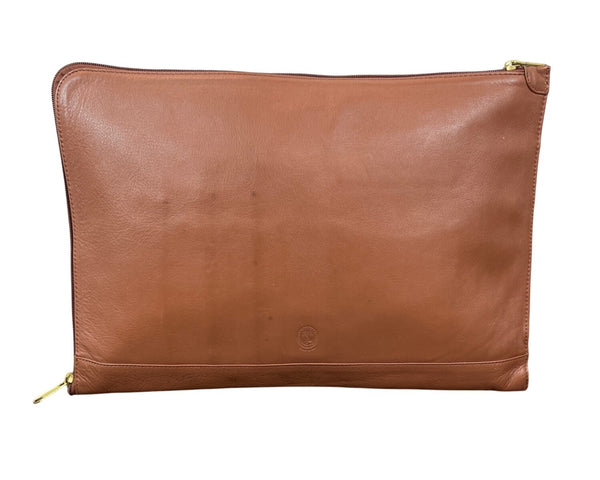 Levenger Vintage Tan Leather Slim Laptop Sleeve With Zipper Closure & Inner Pocket