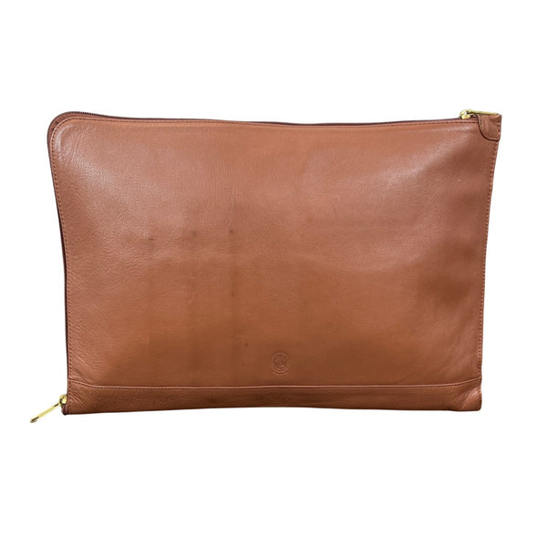 Levenger Vintage Tan Leather Slim Laptop Sleeve With Zipper Closure & Inner Pocket