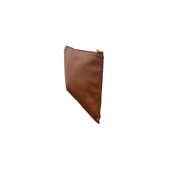 Levenger Vintage Tan Leather Slim Laptop Sleeve With Zipper Closure & Inner Pocket