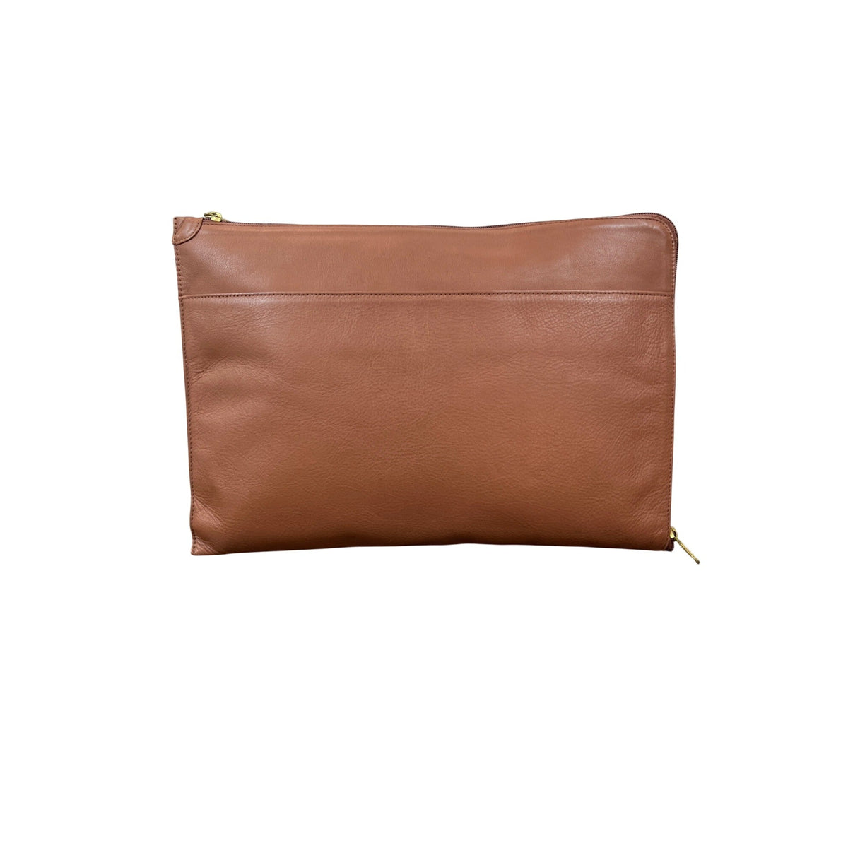 Levenger Vintage Tan Leather Slim Laptop Sleeve With Zipper Closure & Inner Pocket