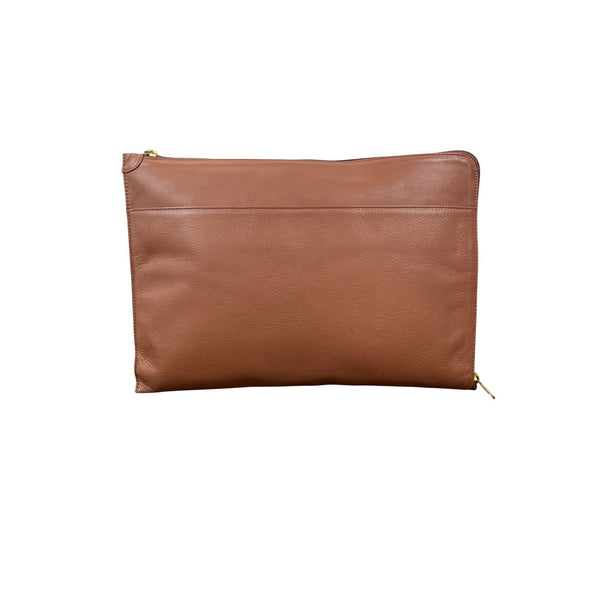 Levenger Vintage Tan Leather Slim Laptop Sleeve With Zipper Closure & Inner Pocket