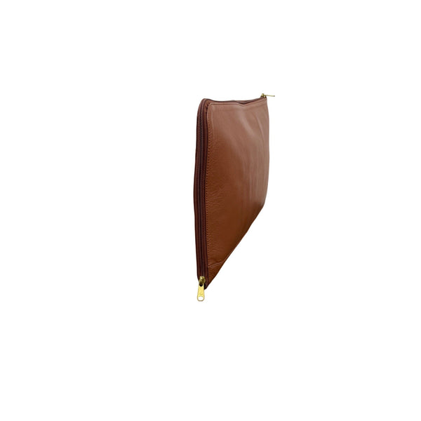 Levenger Vintage Tan Leather Slim Laptop Sleeve With Zipper Closure & Inner Pocket