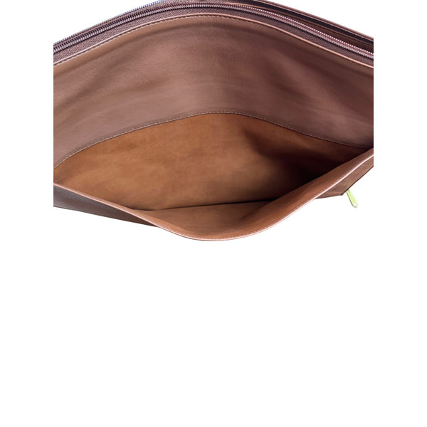Levenger Vintage Tan Leather Slim Laptop Sleeve With Zipper Closure & Inner Pocket