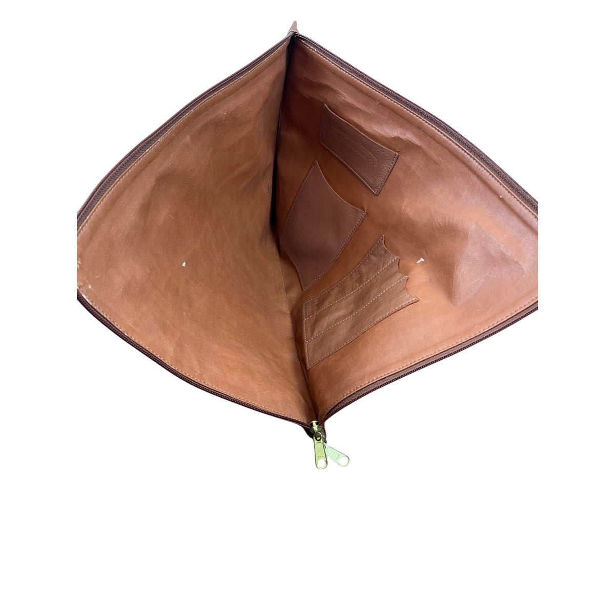 Levenger Vintage Tan Leather Slim Laptop Sleeve With Zipper Closure & Inner Pocket