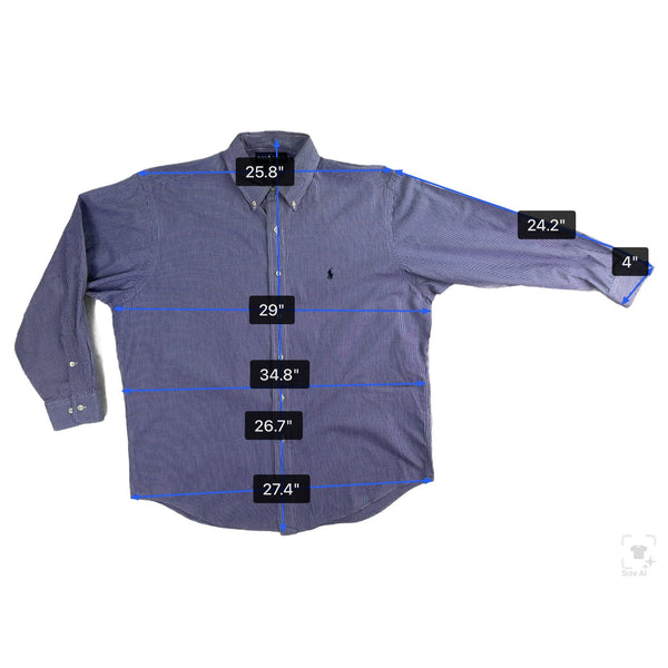 Ralph Lauren Mens Blue Cotton Button-Down Yarmouth Checked Shirt Size 16 1/2
