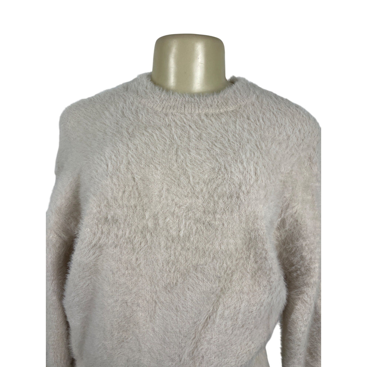 Ann Taylor Womens Fuzzy Knit Sweater Cream Cozy Long Sleeve Pullover Sz S
