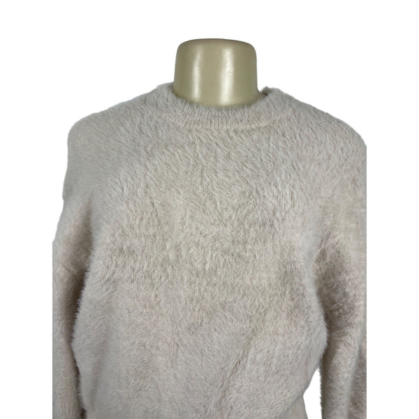 Ann Taylor Womens Fuzzy Knit Sweater Cream Cozy Long Sleeve Pullover Sz S