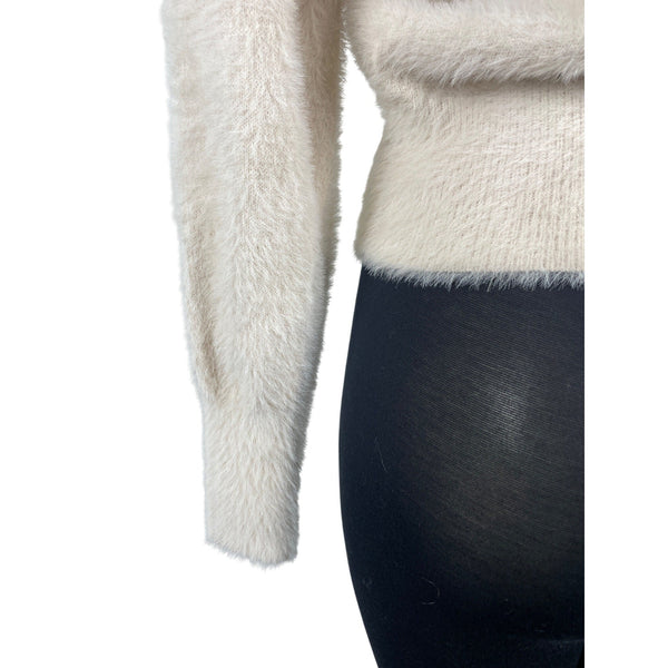 Ann Taylor Womens Fuzzy Knit Sweater Cream Cozy Long Sleeve Pullover Sz S