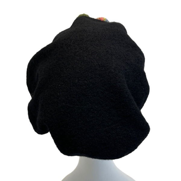 Vintage Style Handmade Black French Beret Pom-Pom Accents One Size