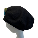 Vintage Style Handmade Black French Beret Pom-Pom Accents One Size