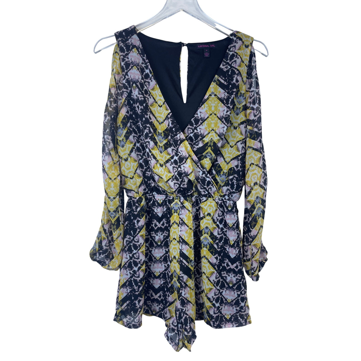 Material Girl Women’s Multicolor Printed Long Sleeve Romper M Polyester Lightweight Comfortable Stylish