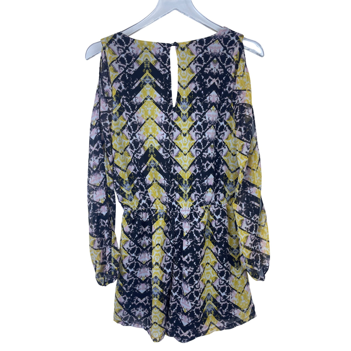 Material Girl Women’s Multicolor Printed Long Sleeve Romper M Polyester Lightweight Comfortable Stylish