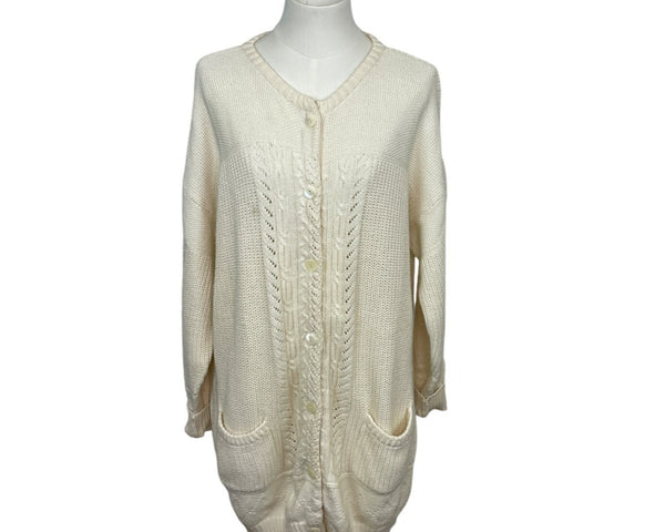 Bern Conrad Cream Cable Knit Cardigan With Pockets & Button Closure Sz M