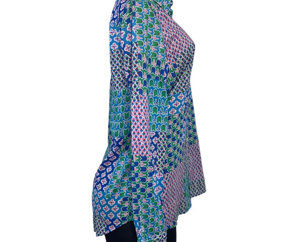 Talbots Women's Patchwork Tulip Print Button-Up Shirt M 100% Cotton Long Sleeve