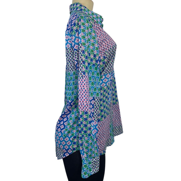 Talbots Women's Patchwork Tulip Print Button-Up Shirt M 100% Cotton Long Sleeve