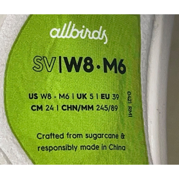 Allbirds Unisex White Foam Sugarcane Tread Lighter Athletic Sneakers Size W8/M6