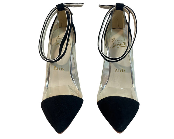 Christian Louboutin Clear and Black Suede Bis Un Bout Pump Size 40 (US 9)