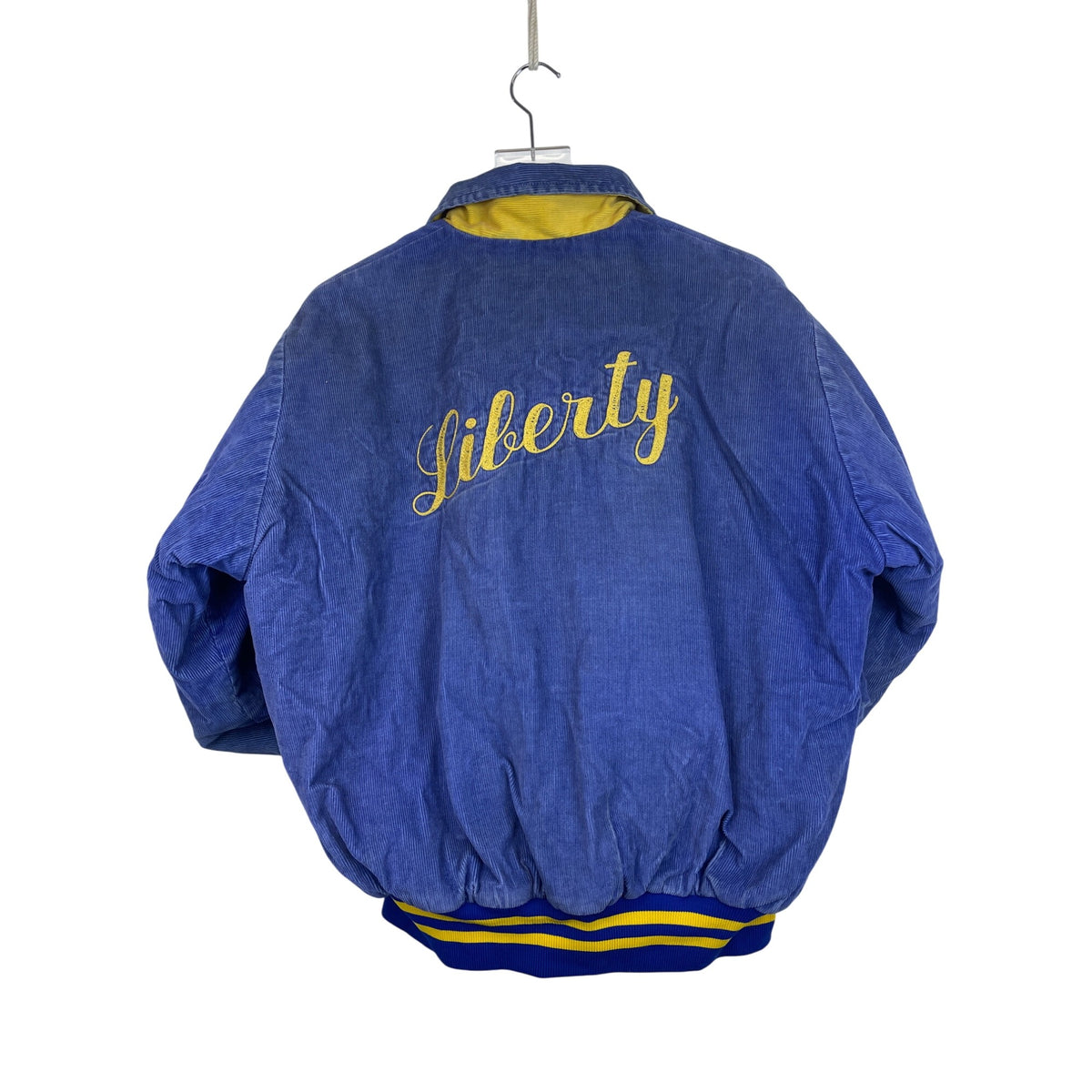 Liberty Mens Blue Corduroy Letterman Jacket Embroidered Patches Snap Front Size M