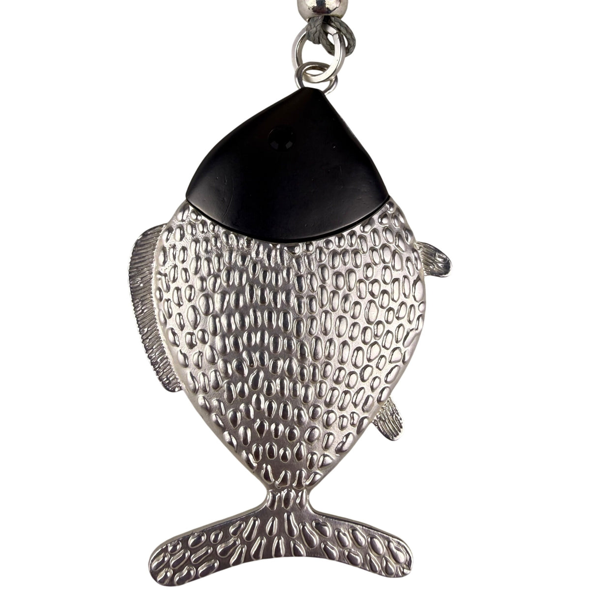 Silver Tone Long Chain Necklace Fish Pendant Adjustable Clasp Unique Design