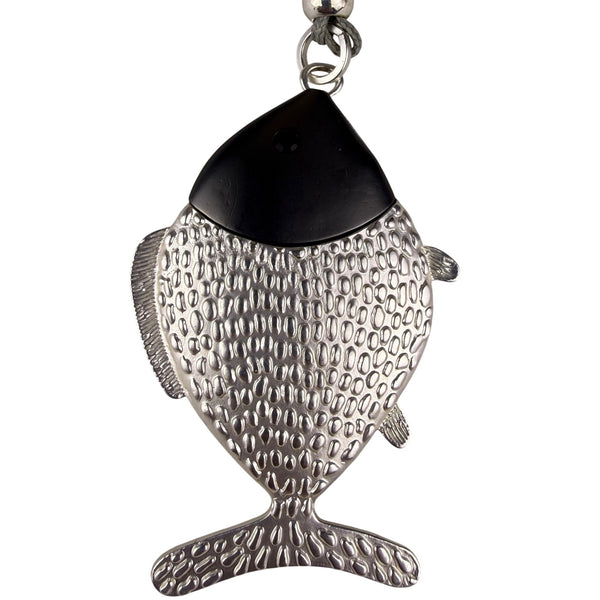 Silver Tone Long Chain Necklace Fish Pendant Adjustable Clasp Unique Design