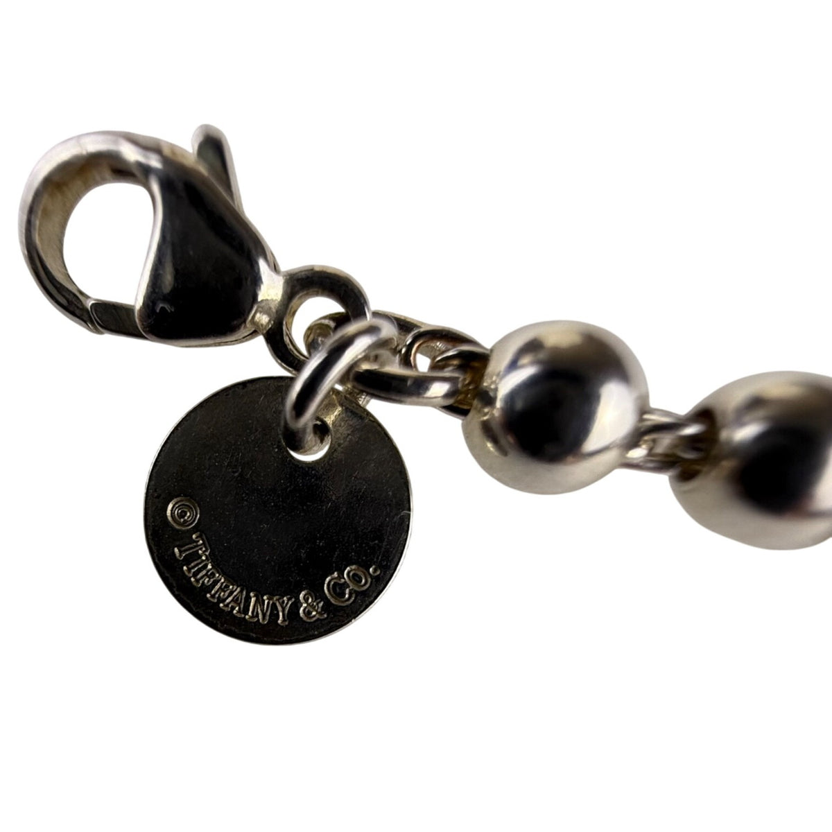 Tiffany & Co. AG925 Women's Silver Tone Beaded Charm Bracelet With Heart & Cross Charms