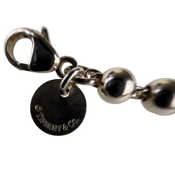 Tiffany & Co. AG925 Women's Silver Tone Beaded Charm Bracelet With Heart & Cross Charms