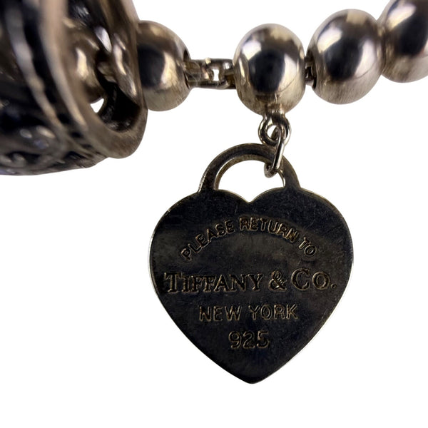 Tiffany & Co. AG925 Women's Silver Tone Beaded Charm Bracelet With Heart & Cross Charms