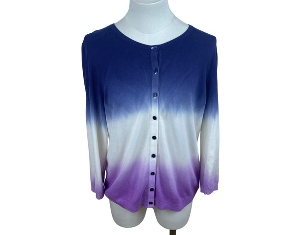 Talbots Womens Blue & Purple Ombré Cardigan Lightweight Knit Long Sleeve Size LP