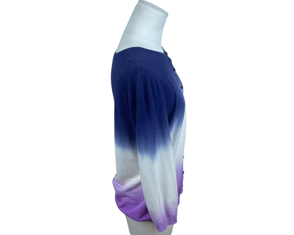 Talbots Womens Blue & Purple Ombré Cardigan Lightweight Knit Long Sleeve Size LP