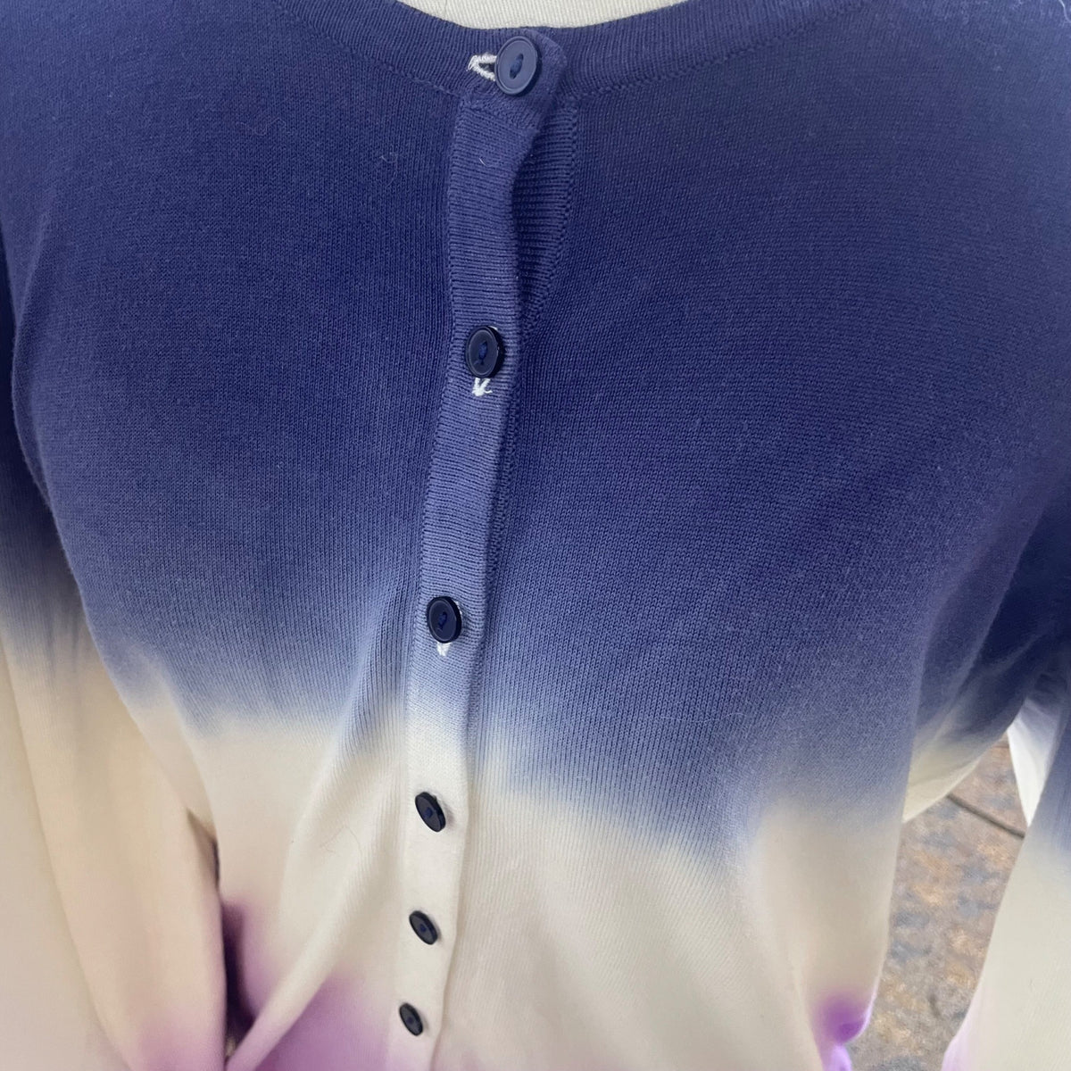 Talbots Womens Blue & Purple Ombré Cardigan Lightweight Knit Long Sleeve Size LP
