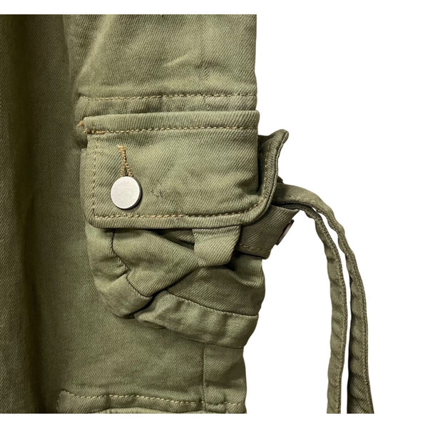 Military-Inspired Mens Green & Black Cotton Blend Cargo Pants Size 36 Ombre Fade Slim Fit