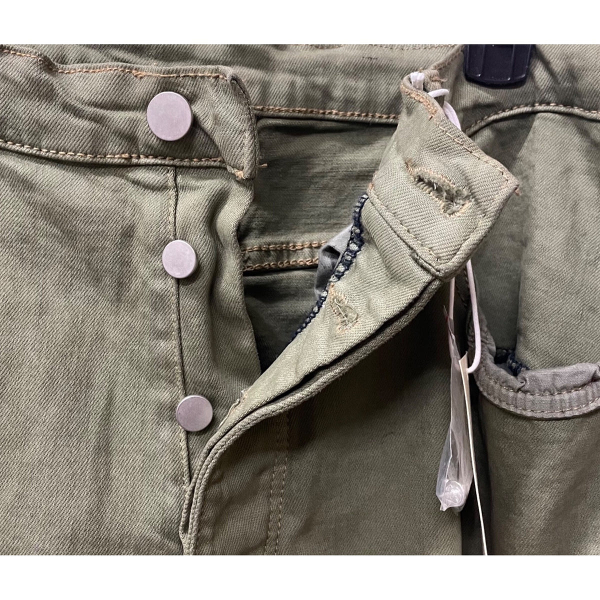 Military-Inspired Mens Green & Black Cotton Blend Cargo Pants Size 36 Ombre Fade Slim Fit