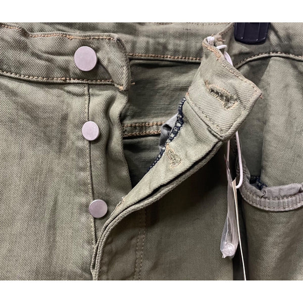 Military-Inspired Mens Green & Black Cotton Blend Cargo Pants Size 36 Ombre Fade Slim Fit