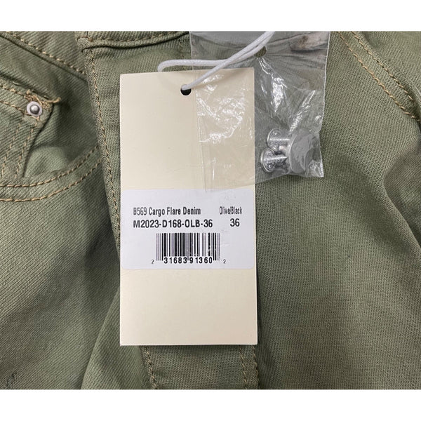 Military-Inspired Mens Green & Black Cotton Blend Cargo Pants Size 36 Ombre Fade Slim Fit
