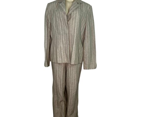 Ellen Tracy Womens Beige Striped  2-Piece Suit With Blazer & Pants Size 16 -New