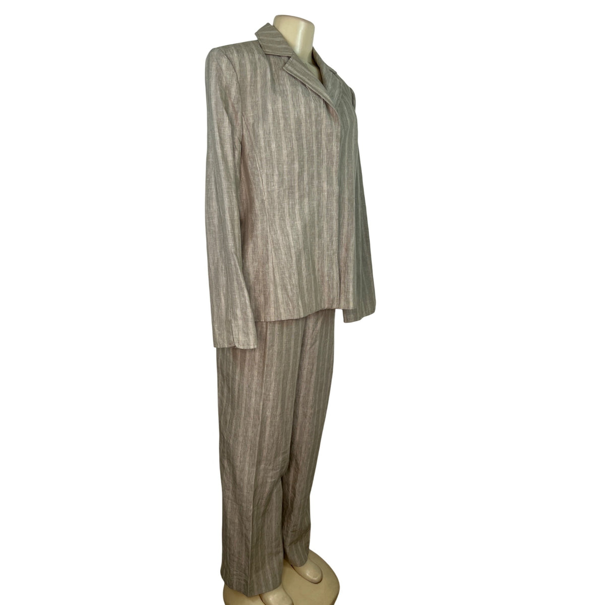 Ellen Tracy Womens Beige Striped  2-Piece Suit With Blazer & Pants Size 16 -New
