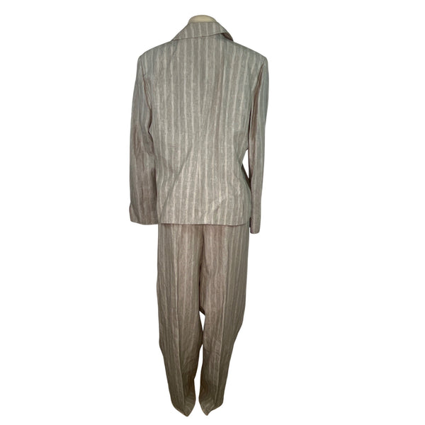 Ellen Tracy Womens Beige Striped  2-Piece Suit With Blazer & Pants Size 16 -New