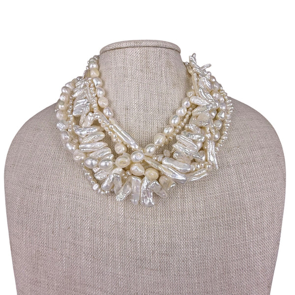 Baroque Freshwater Pearl Sterling Silver Multi-Strand Statement Necklace Elegant