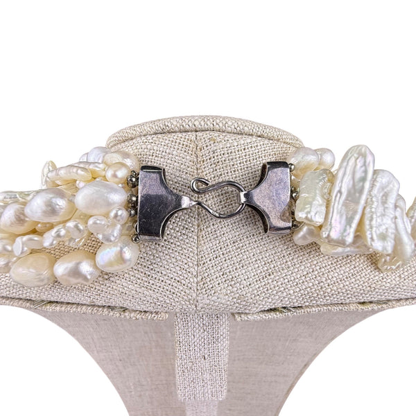Baroque Freshwater Pearl Sterling Silver Multi-Strand Statement Necklace Elegant