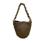 A Point ETC Women’s Natural Woven Straw Chain Handle Boho Bucket Bag Size S