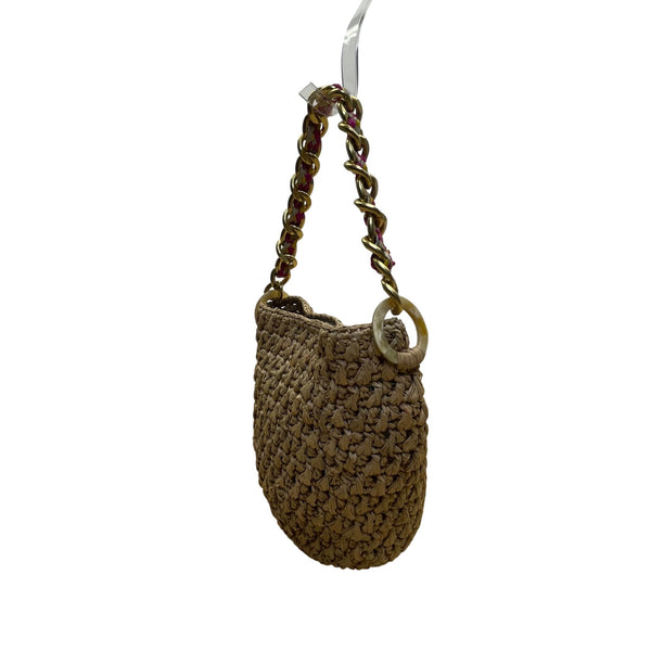 A Point ETC Women’s Natural Woven Straw Chain Handle Boho Bucket Bag Size S