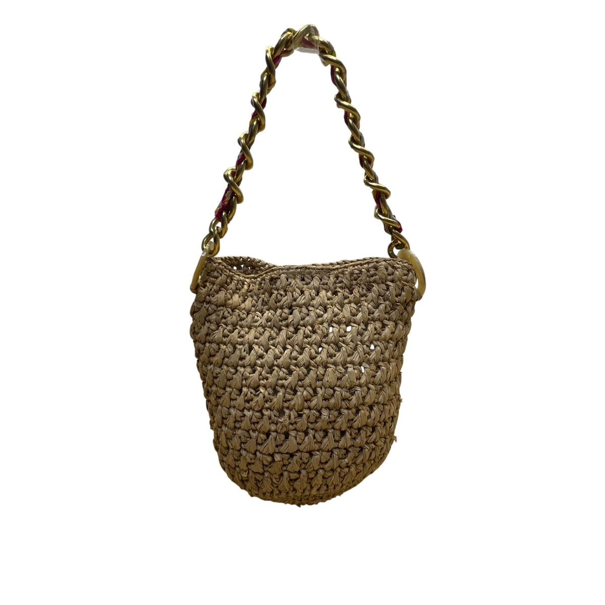 A Point ETC Women’s Natural Woven Straw Chain Handle Boho Bucket Bag Size S