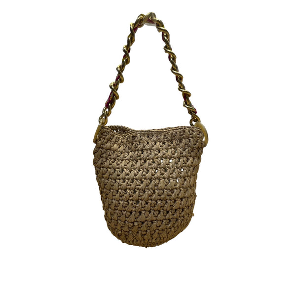 A Point ETC Women’s Natural Woven Straw Chain Handle Boho Bucket Bag Size S