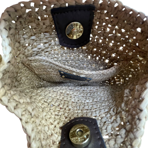 A Point ETC Women’s Natural Woven Straw Chain Handle Boho Bucket Bag Size S